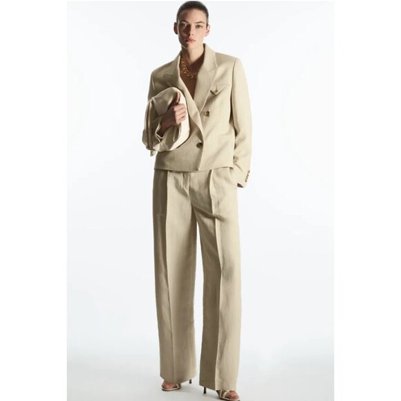 NEW COS | Relaxed Linen-Blend Wide-Leg Trousers in Beige - Picture 13 of 14
